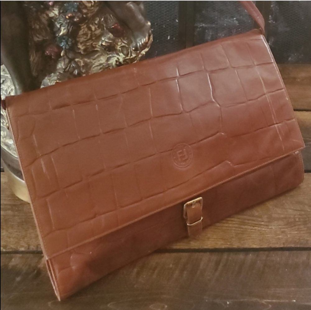 Vtg FENDI crossbody Crocodile Messenger bag